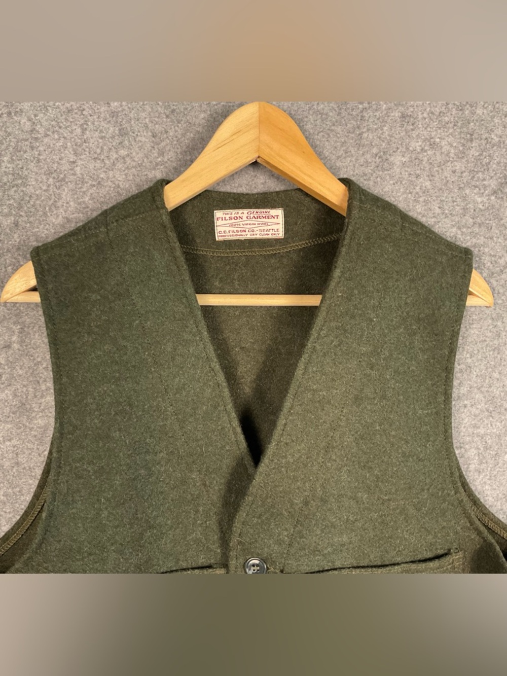 Filson Dark Olive Mackinaw Wool Button Vest - Picture 2 of 8